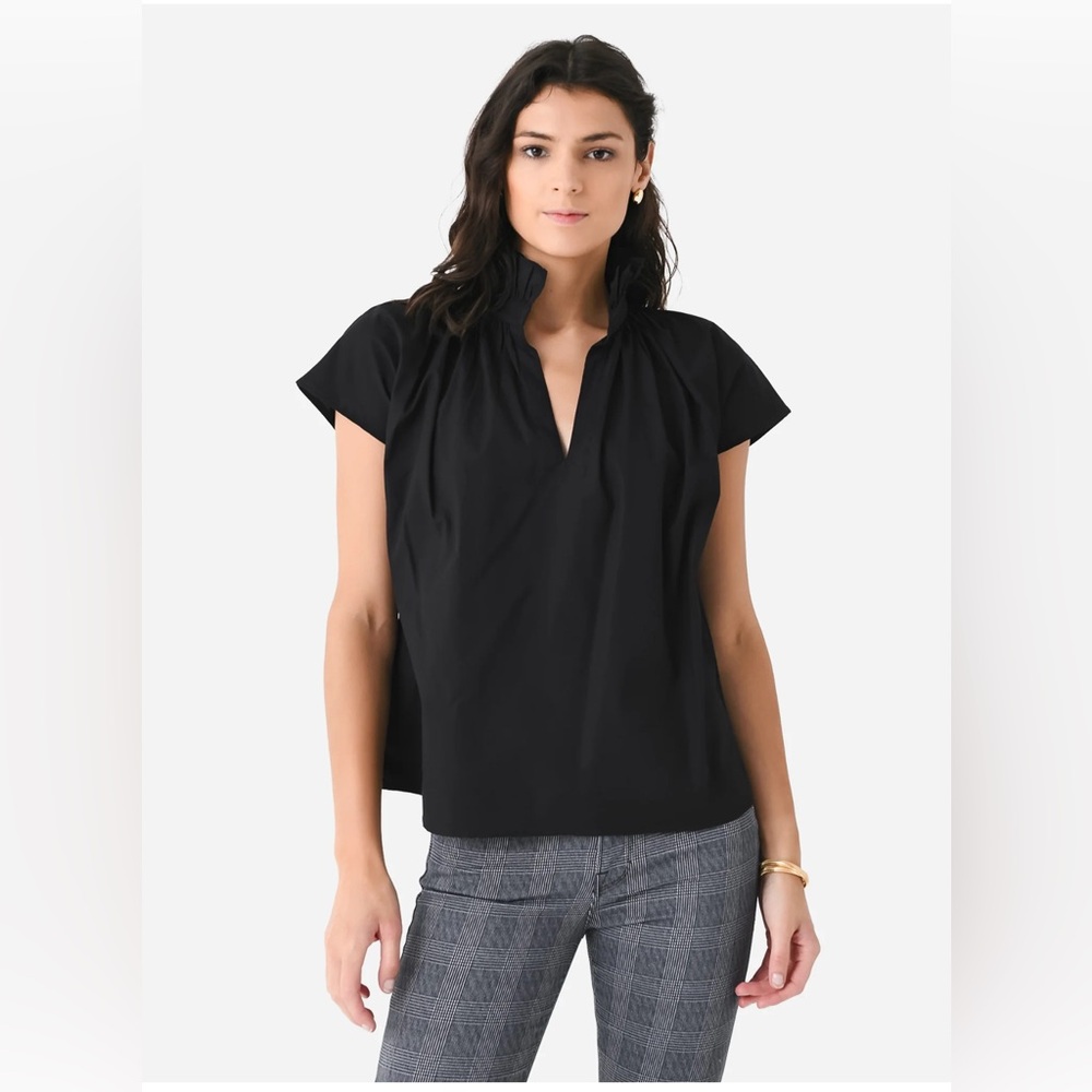 NEW Never A Wallflower Vicki Short Sleeve Poplin Ruffle High Neck Top